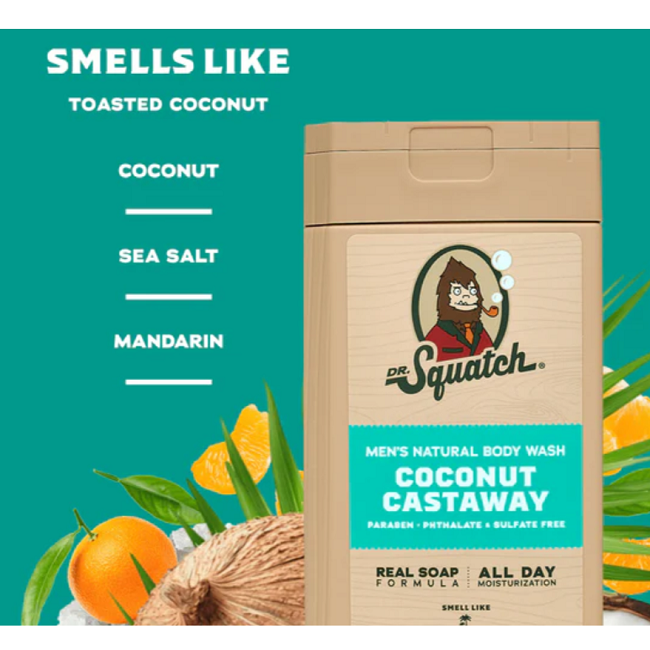 Dr. Squatch Coconut Castaway Men's Natural Body Wash 14 oz.