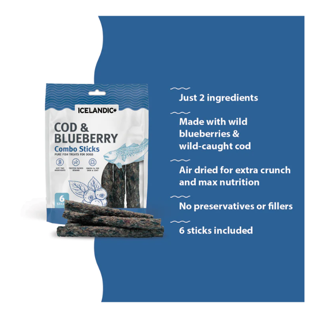 Icelandic+ Cod & Blueberry Combo Sticks Dog Treats 5 oz