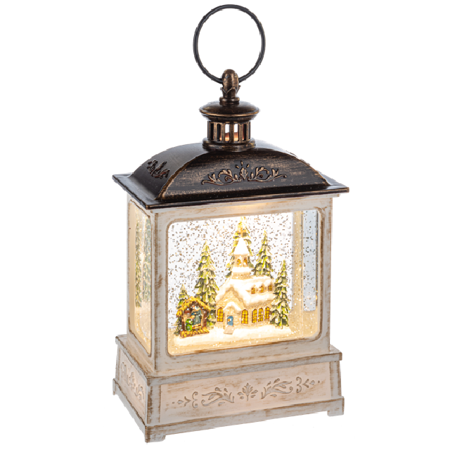 Confetti Lites Church Scene 8.5-inch Tabletop Spinning Water Globe