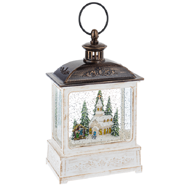 Confetti Lites Church Scene 8.5-inch Tabletop Spinning Water Globe