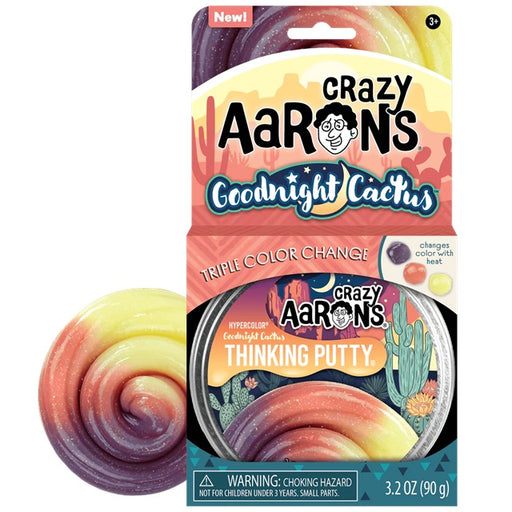 Crazy Aarons Hypercolor Goodnight Cactus Triple Color Change Thinking Putty, 4" Tin