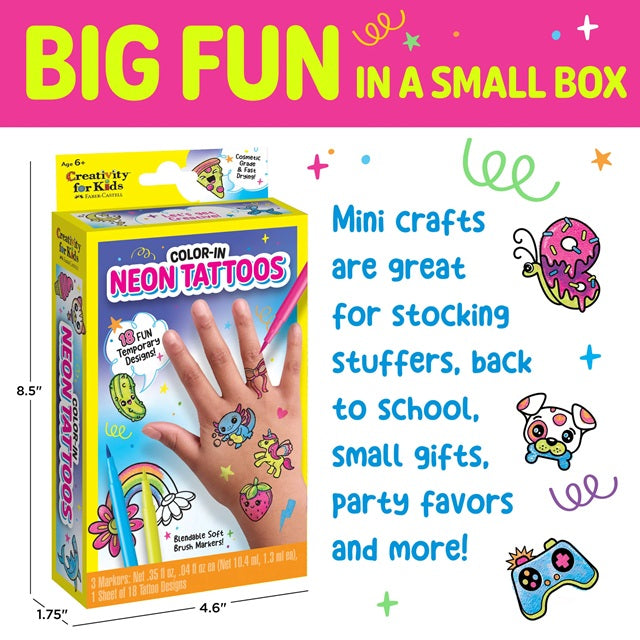 Creativity for Kids Color In Neon Temporary Tattoos Mini Craft Kit