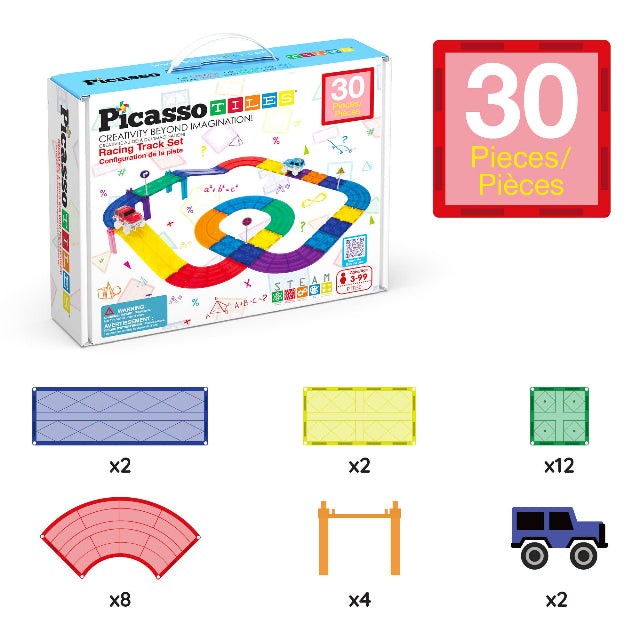 PicassoTiles 30pc Magnetic Race Track Building Set