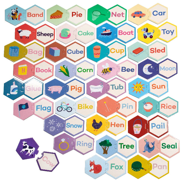 eeBoo Simple Words Hexagon Puzzle Pairs