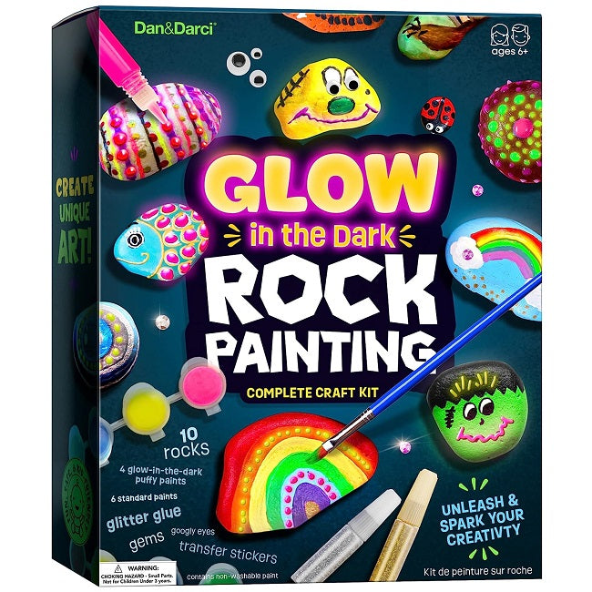 Dan&Darci Kids Rock Painting Kit - Glow in The Dark - Arts & Crafts Gifts for Boys and Girls Ages 4-12 - Craft Activities Kits - Creative Art