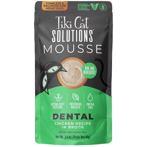 Tiki Cat Solutions Mousse Dental Chicken in Broth Wet Cat Food 2.4oz Pouch