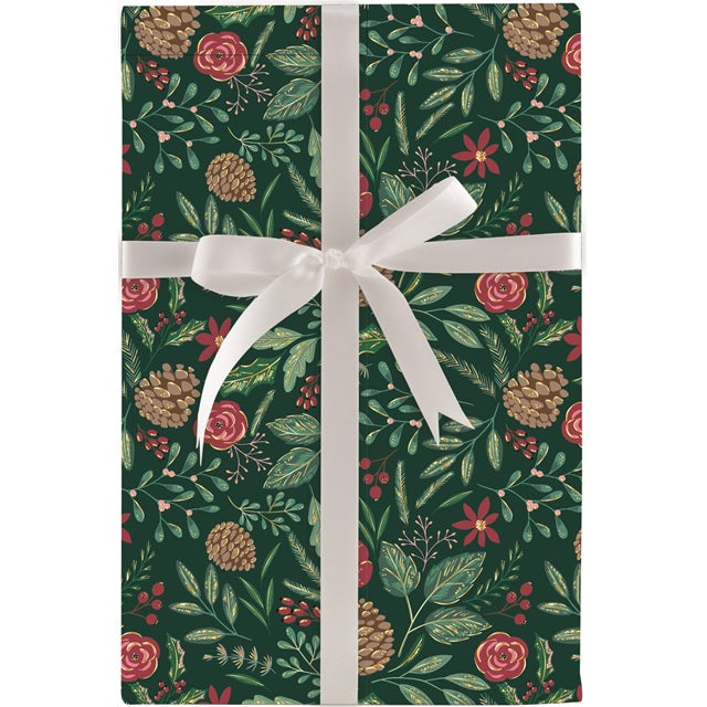 Lush Winter Botanical Jumbo Gift Wrap Roll 10' x 30"