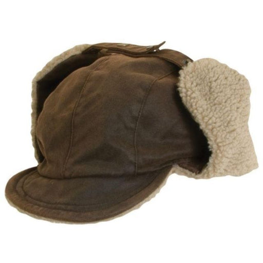 Dorfman Pacific Men's Weathered Waxed Cotton Winter Hat with Sherpa Lining