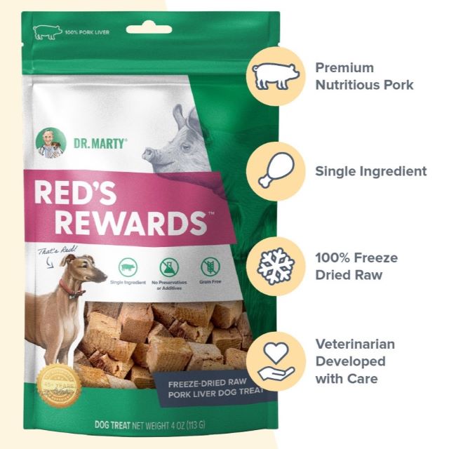 Dr. Marty Red's Rewards Freeze-Dried Raw Pork Liver Dog Treat 4-oz.