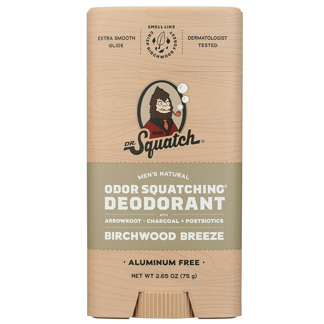 Dr. Squatch Men's Aluminum-Free Natural Deodorant, Birchwood Breeze