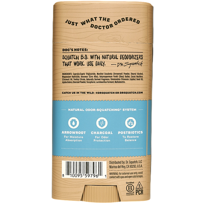 Dr. Squatch Men's Aluminum-Free Natural Deodorant, Coastal Mist