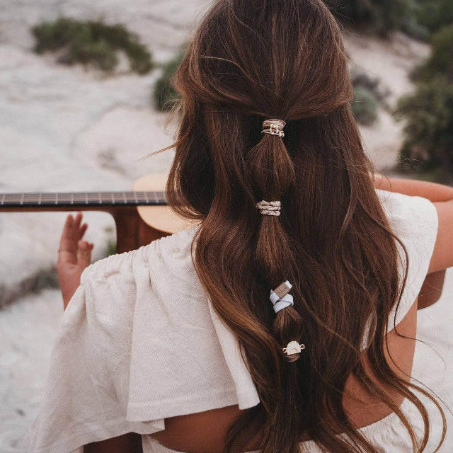 K'lani "Rise" Cream and Tan With Gold & Sun Accents Hair Tie Bracelets
