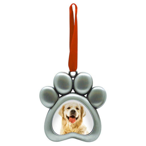 Paw Shaped Pet Picture Holiday Ornament, Silver