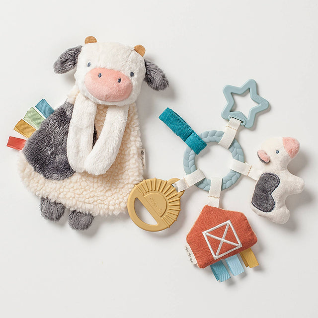 Bitzy Busy Farm Toy Gift Set with Cow Lovey & Teething Activity Toy