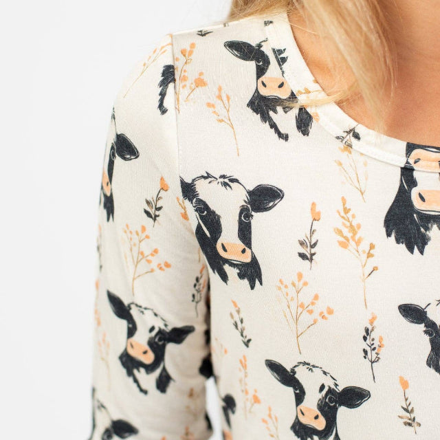 Toddler Floral Holstein Cows Bamboo Long Sleeve Pajama Set