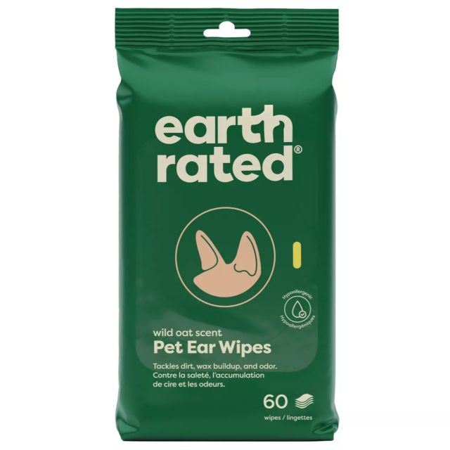 Earth Rated Hypoallergenic Pet Ear Wipes Wild Oat Scent, 60 count