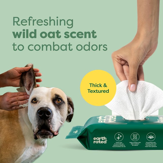 Earth Rated Hypoallergenic Pet Ear Wipes Wild Oat Scent, 60 count