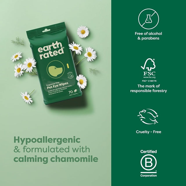 Earth Rated Hypoallergenic Pet Eye Wipes Fragrance-Free, 60 count