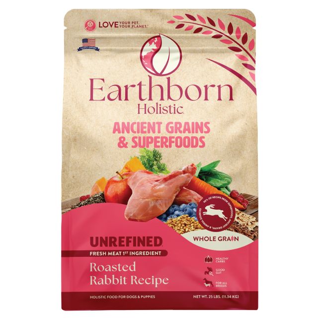 Earthborn Holistic Unrefined Roasted Rabbit with Ancient Grains & Superfoods Dry Dog Food 25 Lbs.