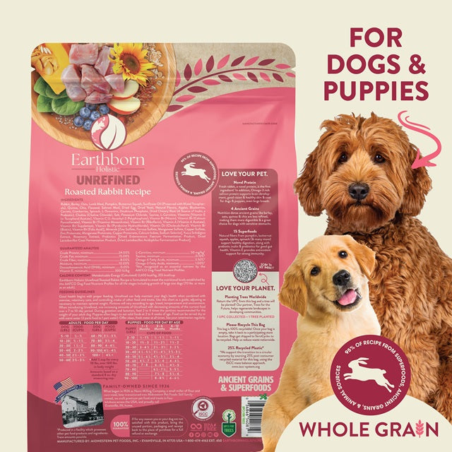 Earthborn Holistic Unrefined Roasted Rabbit with Ancient Grains & Superfoods Dry Dog Food 25 Lbs.