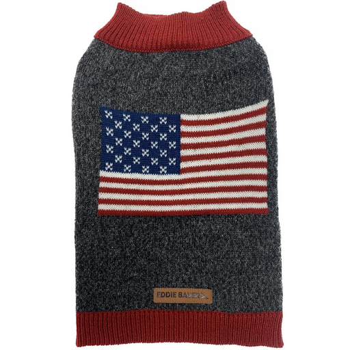 Eddie Bauer American Flag Crewneck Charcoal Grey Dog Sweater