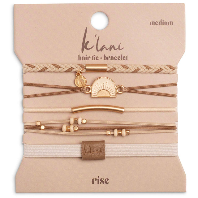 K'lani "Rise" Cream and Tan With Gold & Sun Accents Hair Tie Bracelets