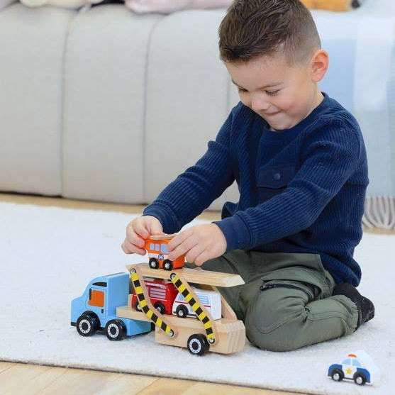 Jasey's Toy Chest Wooden Off to the Rescue Vehicle Carrier