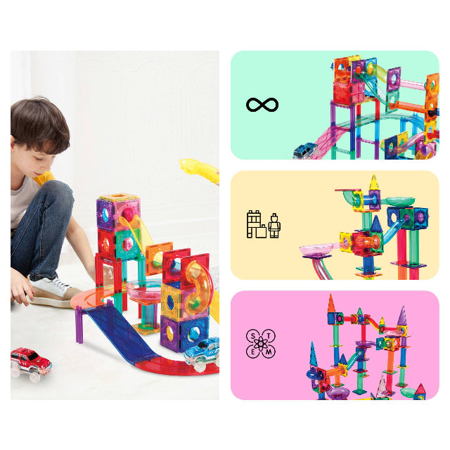 PicassoTiles 108pc Magnetic Marble Run & Racing Track Building Set