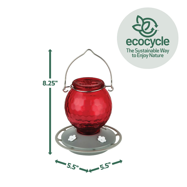 EcoCycle™ Crimson Comb Recycled Glass Hummingbird Feeder