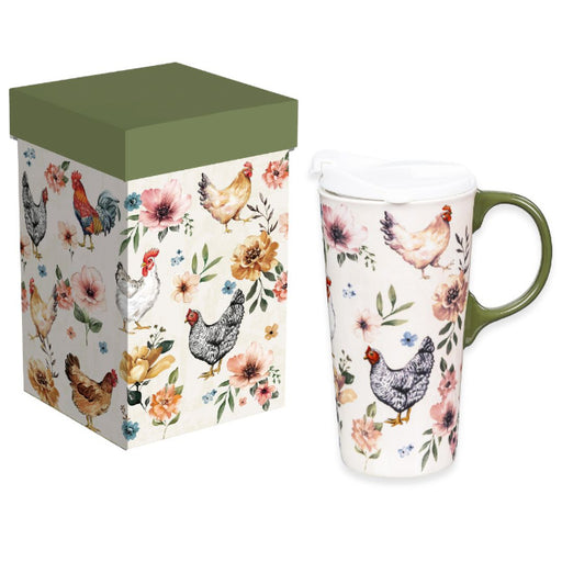 Perfect Cup Ceramic Travel Mug with Gift Box, Chickens