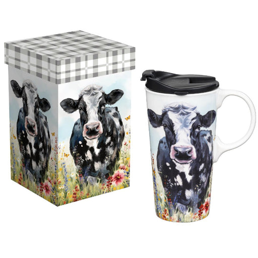 Perfect Cup Ceramic Travel Mug with Gift Box, Cow
