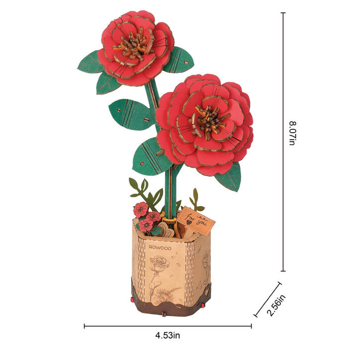 3D Wooden Flower Puzzle: Red Camellia