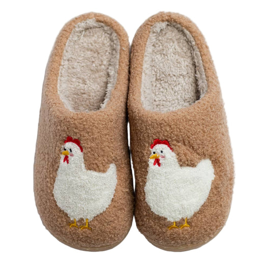 Women's Brown Fuzzy Chicken Slippers
