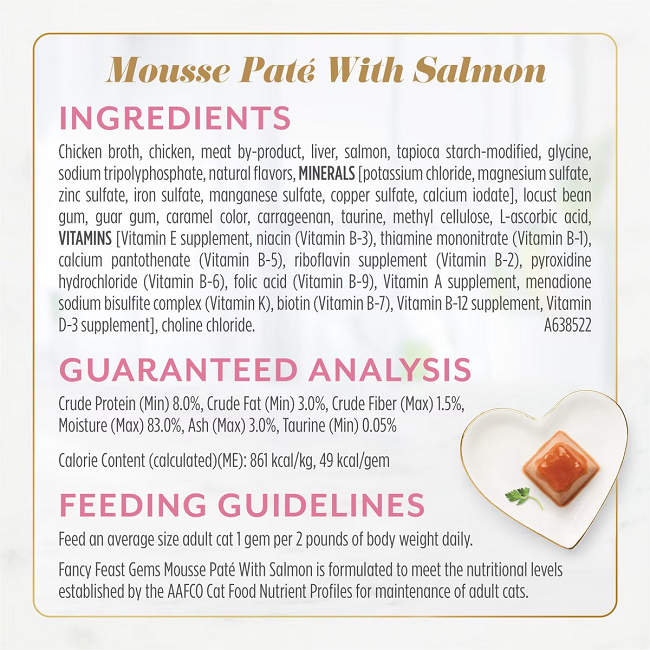Fancy Feast Gems Mousse Salmon Pate Grain-Free Wet Cat Food, 2-oz tray