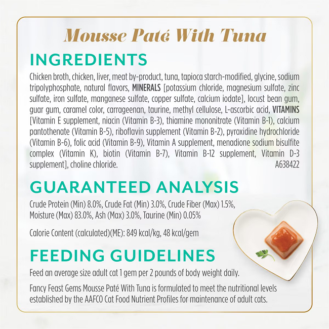 Fancy Feast Gems Mousse Tuna Pate Grain-Free Wet Cat Food, 2-oz tray
