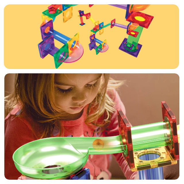 PicassoTiles 108pc Magnetic Marble Run & Racing Track Building Set