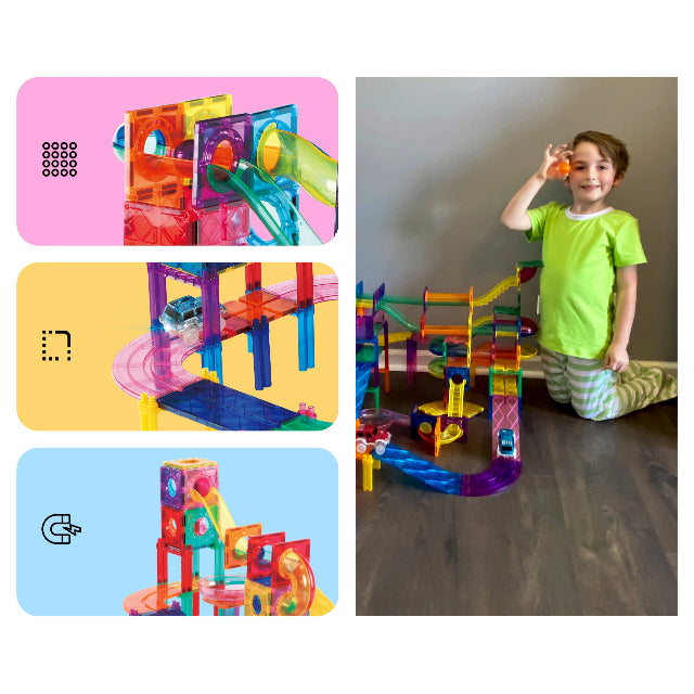 PicassoTiles 108pc Magnetic Marble Run & Racing Track Building Set