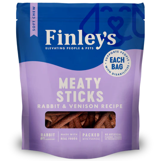 Finley's Rabbit & Venison Recipe Meaty Sticks Soft & Chewy Dog Treats 5 oz.