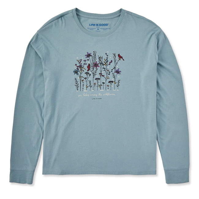 Life Is Good Women's Cardinal Wildflowers Long Sleeve Snuggle Up Sleep Tee