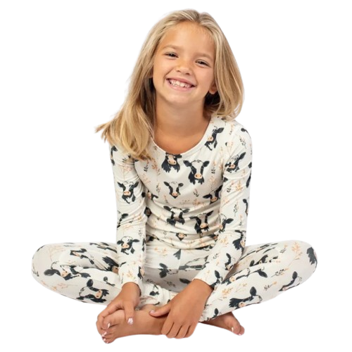 Toddler Floral Holstein Cows Bamboo Long Sleeve Pajama Set