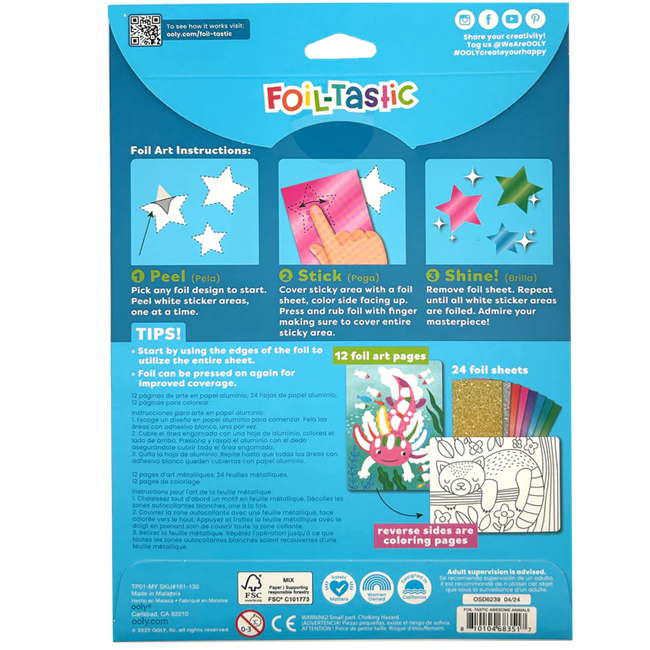 Foil-tastic Foil Art & Coloring Set - Awesome Animals - 12 Pages 24 Foil Sheets