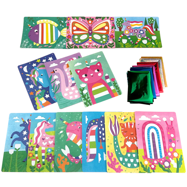 Foil-tastic Foil Art & Coloring Set - Whimsical World - 12 Pages 24 Foil Sheets