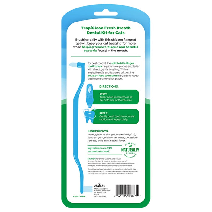 TropiClean Cat Fresh Breath Odor & Tartar Control Dental Kit, Chicken Flavored