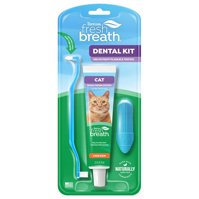 TropiClean Cat Fresh Breath Odor & Tartar Control Dental Kit, Chicken Flavored