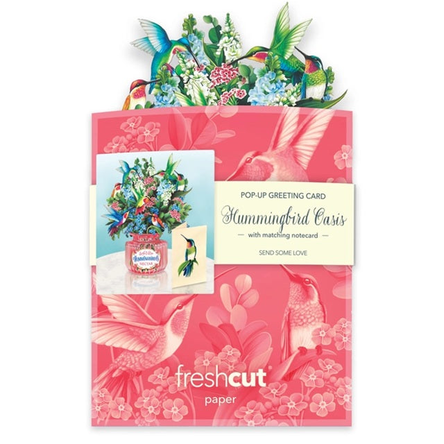 FreshCut Paper Pop Up Mini Hummingbird Oasis 3D Greeting Card