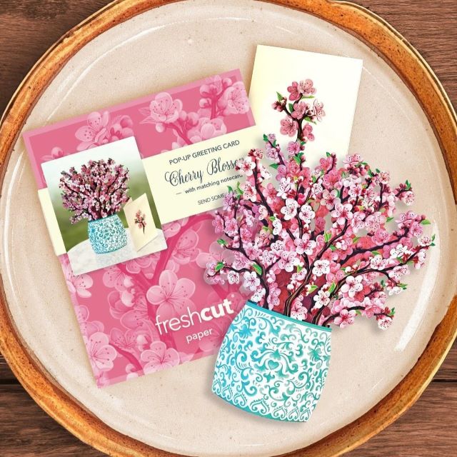 FreshCut Paper Pop Up Mini Cherry Blossoms 3D Greeting Card