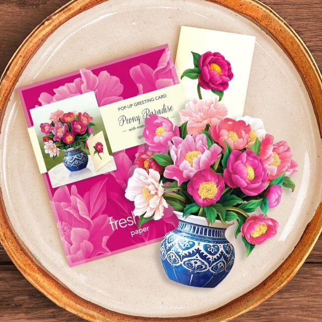 FreshCut Paper Pop Up Mini Peony Paradise 3D Greeting Card