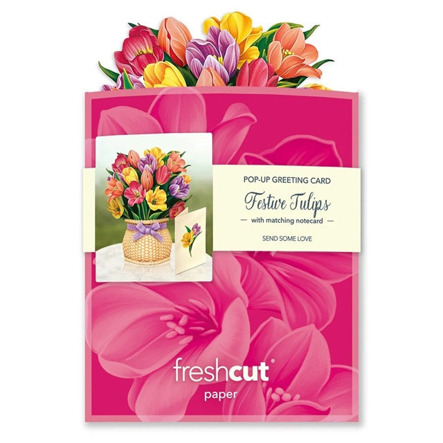 FreshCut Paper Pop Up Mini Festive Tulips 3D Greeting Card