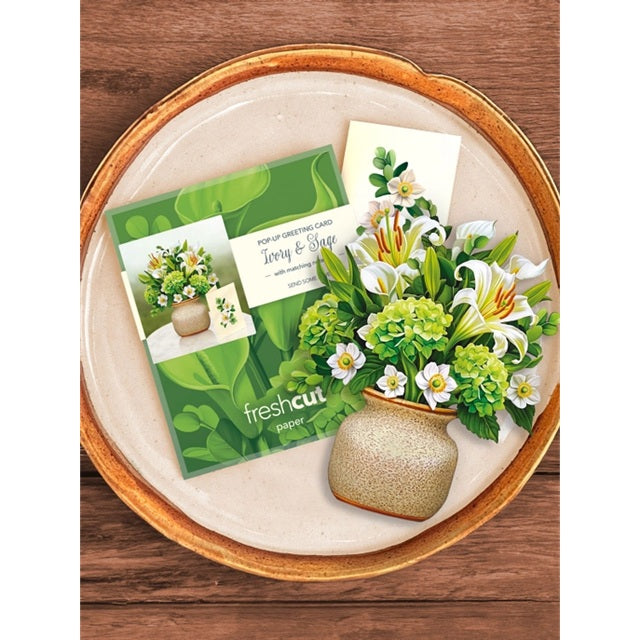 FreshCut Paper Pop Up Mini Ivory & Sage 3D Greeting Card