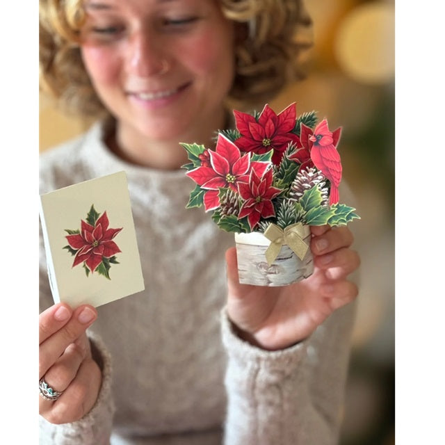 FreshCut Paper Pop Up Mini Birch Poinsettia 3D Greeting Card